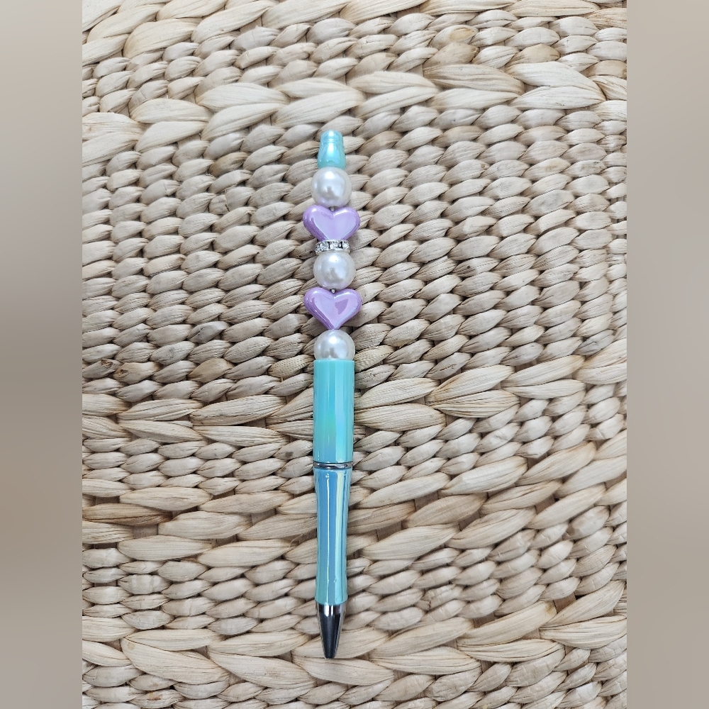 Colorful Beaded Pen with Hearts